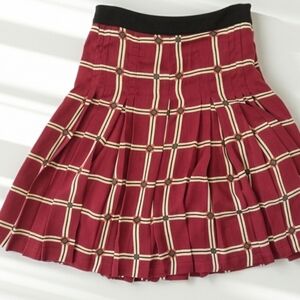 Zara Red Plaid Pleated Skater Skirt with Black Waistband